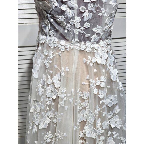 Ashley Lauren Women's White Floral Embroidered Long Prom/Wedding Dress Sz 2 2807 - Picture 7 of 10